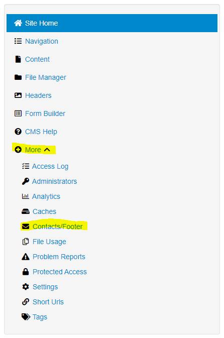 CMS admin navigation menu